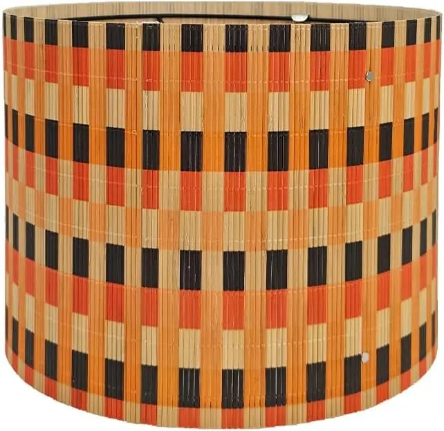Translucent Barrel Bamboo Lamp Shade Art Decor, Colorful Minimalist Geometric Style Ideal for Living Room Bedroom Table Floor Lamp Easy Assemble Size 11.8x9Inch (Colorful Grid)