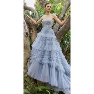 ANDREA A1017 Women's Sleeveless Adjustable Corset Formal Dress - Soft Pleated Princess Tulle Ruffle Skirt, Light Lace Detailing, Side Zip Closure