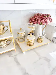 Gold Trim Large Footed Marble Trivet