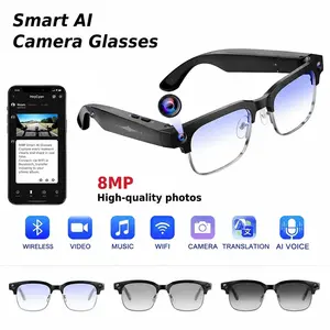 Smart AI Camera Glasses with 8MP Photochromic Lenses ,Button Touch Adjustment for Travel Outdoor Adventures Hands-Free Photography Languages Real-Time Translation Bluetooth Wireless Wearable Video Recording UV Protection