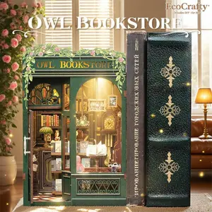 Owl Bookstore DIY Miniature Booknook Wooden Furniture Kit for Adults Teens with Touch Switch & Soft Lighting Perfect Decorative Display Gift for Book Lovers Mosaic Making
