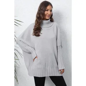 Turtle Neck Long Sleeve Ribbed Sweater lillusory  womens