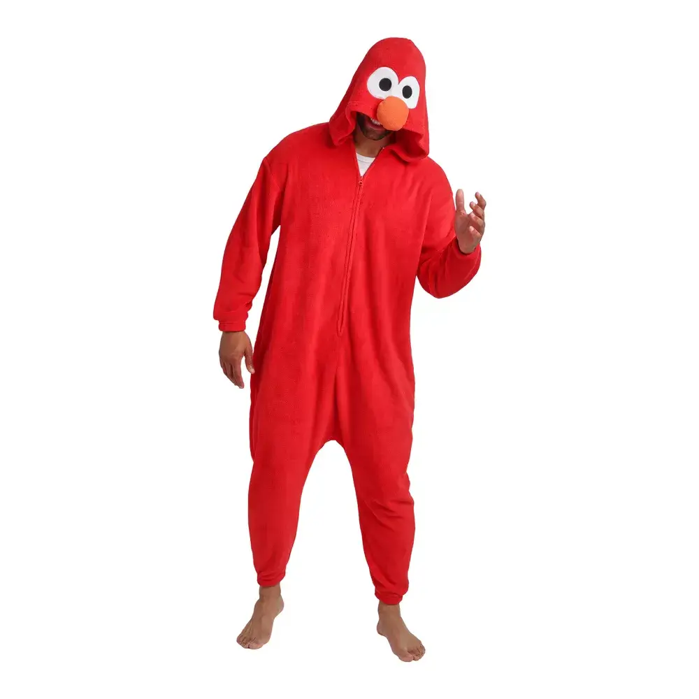 Sesame Street Elmo Adult Long Sleeve Hooded Kigurumi Cosplay Onesie Costume Suit