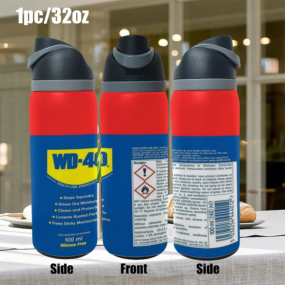1pc 32oz Stainless Steel Insulated Mug, American Retro Style, Same Pattern as WD-40, Portable Sports Mug, Tumbler, Drinkware, with Portable Handle and Spout, Suitable for Outdoor, Indoor, and Gym Use, Personalized Gift for Birthdays/Holidays.