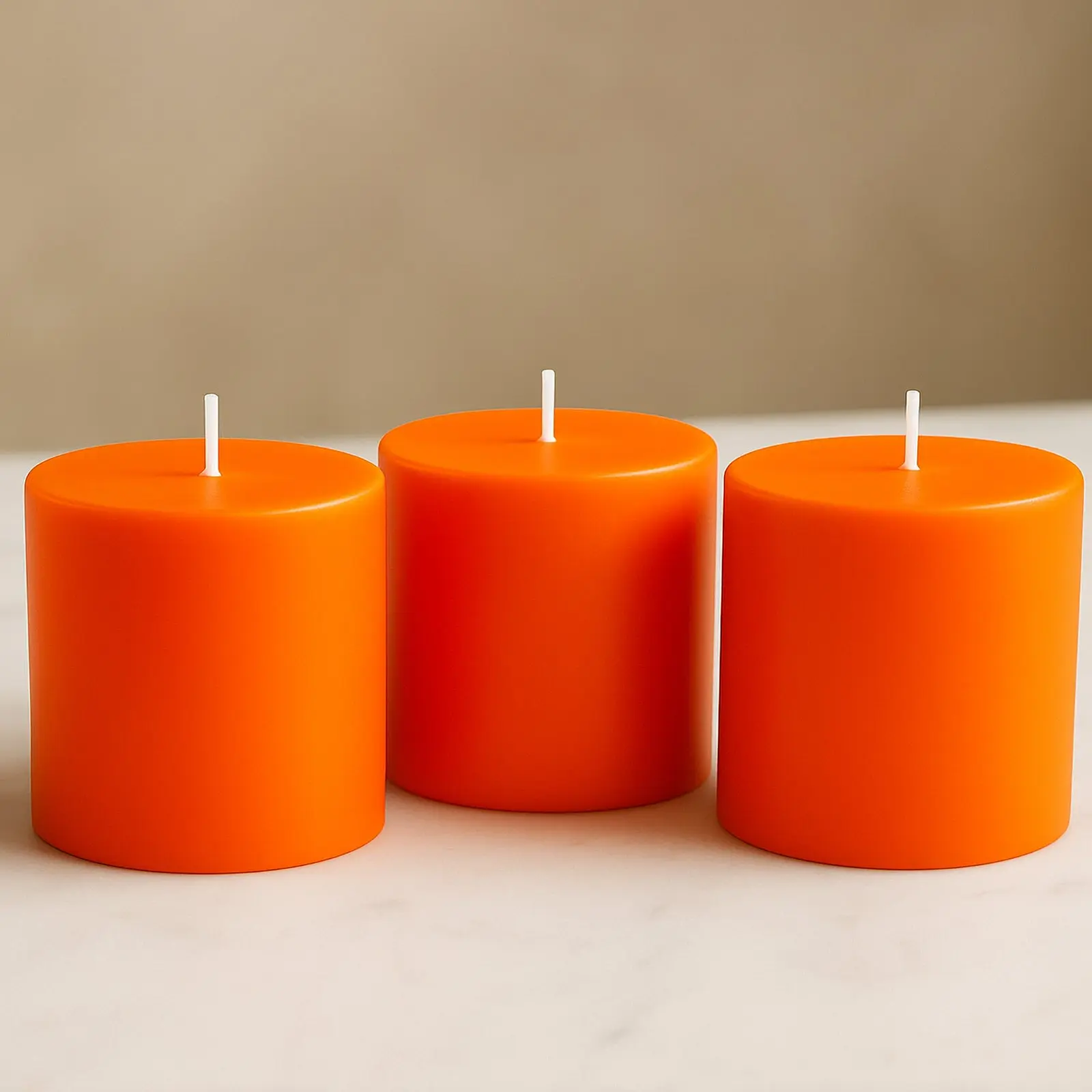 6-Pack Unscented Dripless Pillar Candles for Home Decor - 3"x3" Orange Paraffin Wax, Smokeless Cotton Wicks, Clean 30-Hour Long-Lasting Burn (Home/Festive/Wedding Supplies)