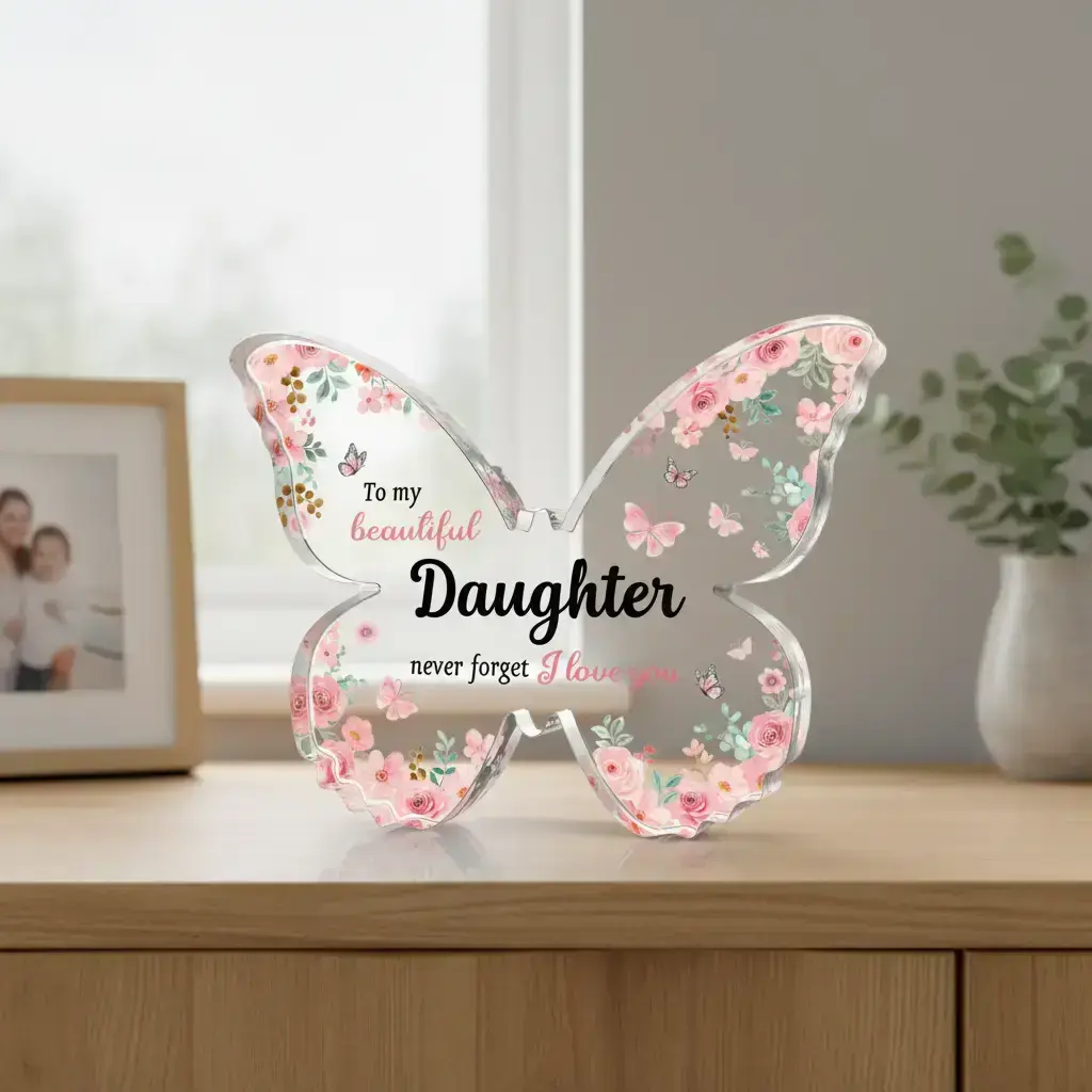 Butterfly-Shaped Acrylic Ornament, To My Daughter Letter Creative Decorative Plaque, Home Decor, Home Decor Gifts, Novelty Gift #GLOBAL PICKS
