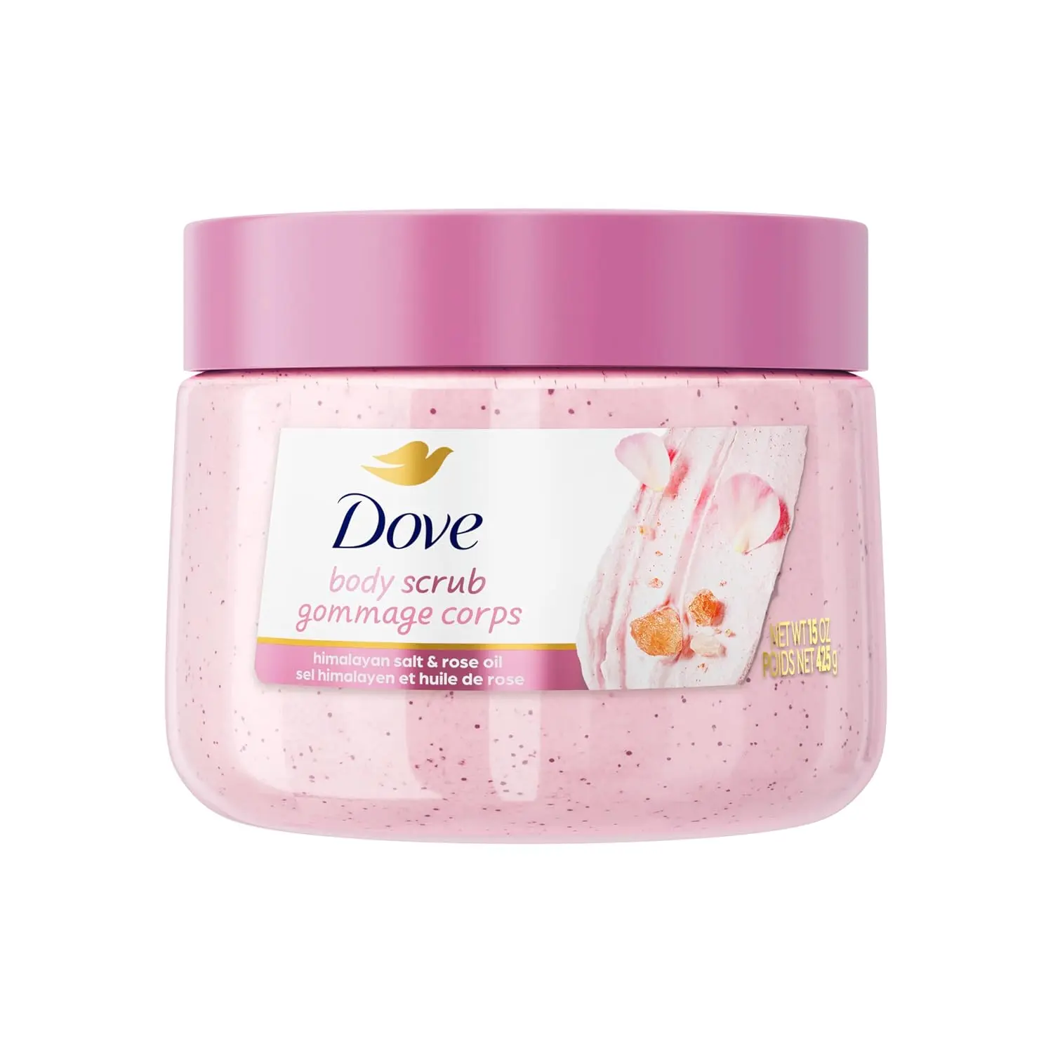 Dove Body Scrub Himalayan Salt & Rose Oil, 15 oz | Exfoliating body scrub that gently polishes skin for a smooth, radiant and nourished glow