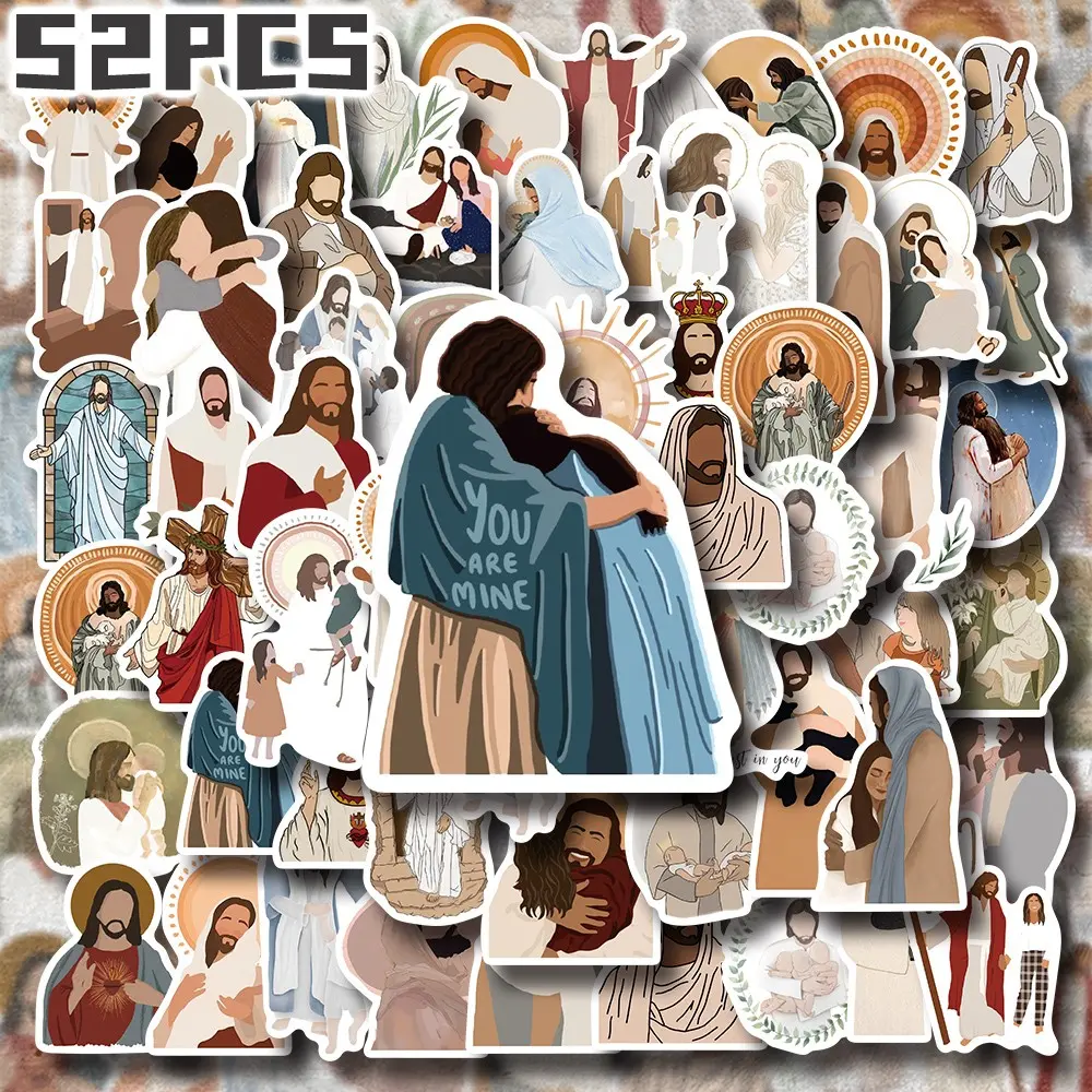 52PCS Jesus Aesthetic Stickers Pack, Christian Faith Cross Bible Illustration Vinyl Stickers for Scrapbooking, Journal, Planner, Album, Laptop, Water Bottle, Phone Case, DIY Craft Decoration, Gift Wrapping, Envelope Seals, Packaging Labels