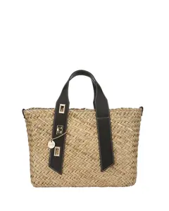 Lucy Straw Bag with Black Faux Leather Trim