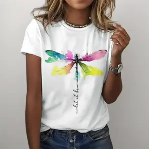 Casual white T-shirt, dragonfly pattern paired with inspirational phrases, short-sleeved round-neck T-shirt, a very humorous T-shirt.A great T-shirt indeed