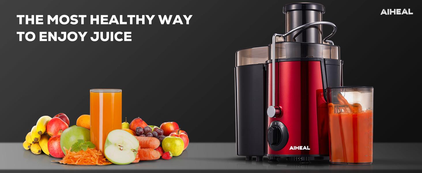Aiheal Juicer Machines, Centrifugal Juicer Extractor 3 Speeds with 3'' Feed Chute for Whole Fruit and Vegetables, Stainless Steel, Easy to Clean, Cleaning Brush and Recipe Included, RED