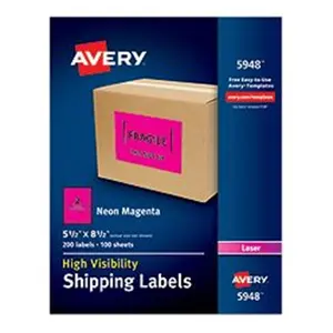 212 MAIN Avery-Dennison High-Visibility Magenta Shipping Labels, 5.5x8.5 in, Laser Printer Compatible, Free Template Included, Pack of 200