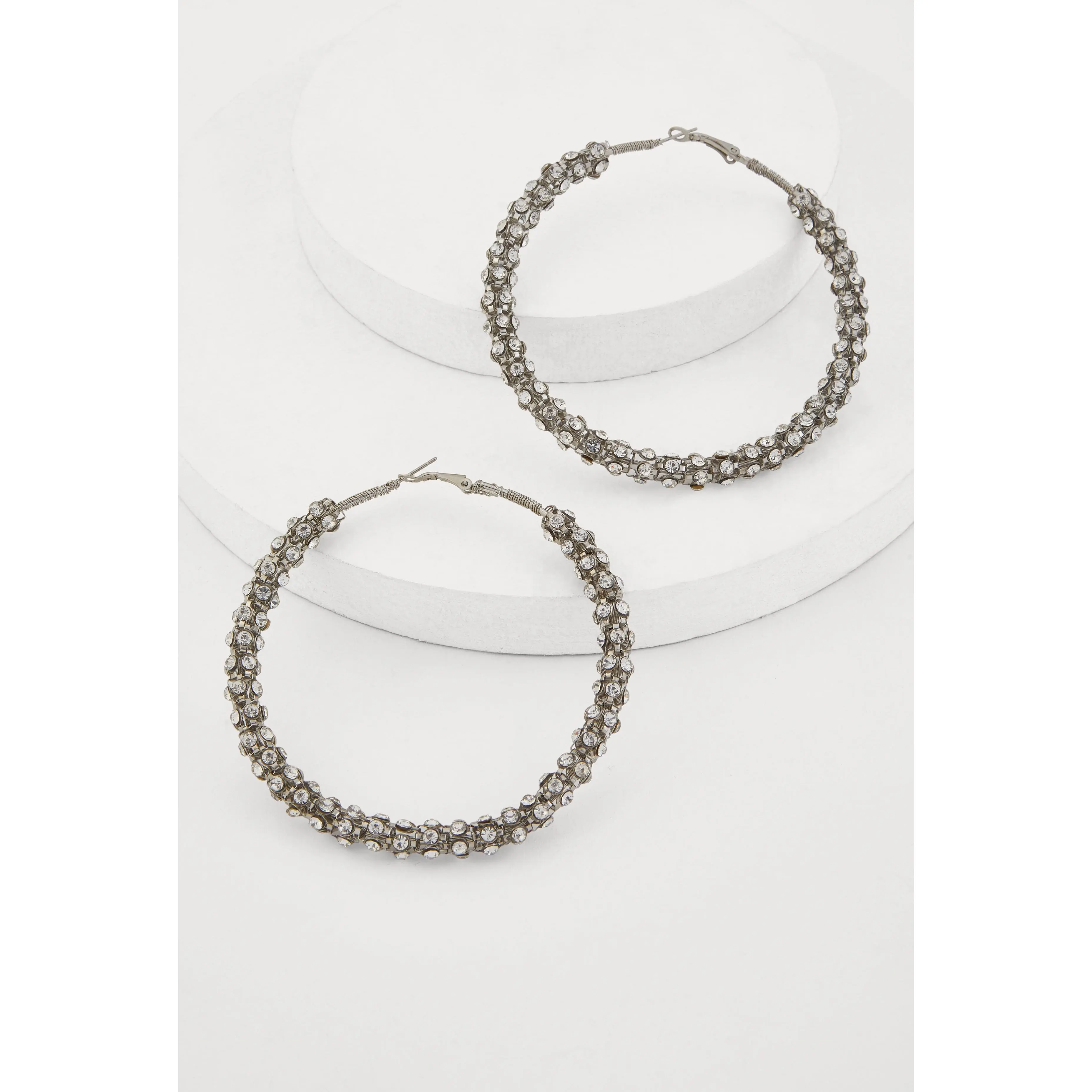 Metallic Rhinestone Encrusted Hoop Earrings