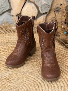 Girls' Western Cowboy Boots, Glitter Hollow Out Embroidery, Side Zipper Easy On/off, Princess Short Boots for Daily Wear, Cowgirl Boots