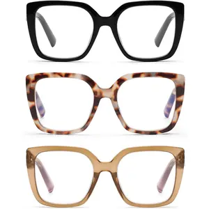 3 Pack Oversized Reading Glasses for Women Blue Light Blocking Square Stylish Computer Readers