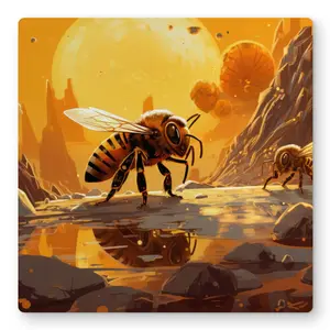MWW C1MP1616E5RAXV 16 x 16 in. Bee World - Beige Metal Print Wall Art for Stylish Home Decor