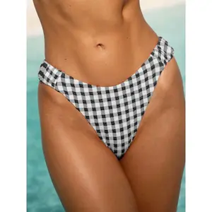 Black Gingham Ruched Bikini Bottom,summervibes