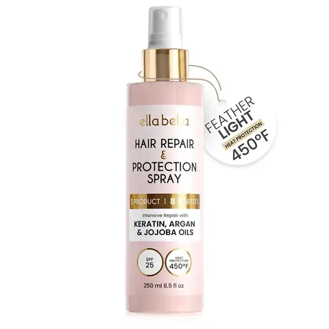 ELLA BELLA All-in-1 Heat Protectant Spray for Hair • Repair, Protect, and Nourish with UV Shield • Cruelty-Free Formula with Argan Oil, Jojoba, and Keratin • Professional Hair Heat Protection Spray Haircare