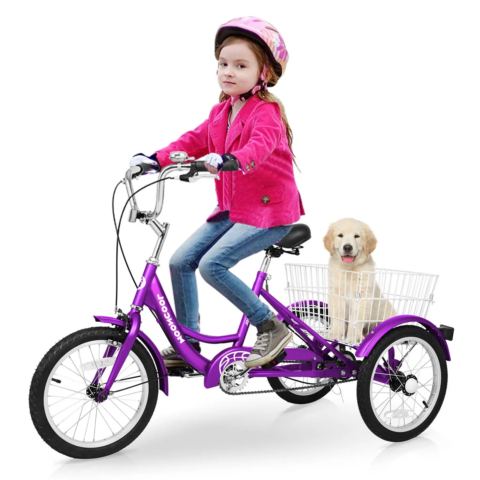 Mooncool 16 inch Tricycle Trike Bike Perfect for Youth,Beginner Riders, Single Speed 3 Wheel Bikes, Three-Wheeled Bicycles with Adjustable Height and Rear Basket