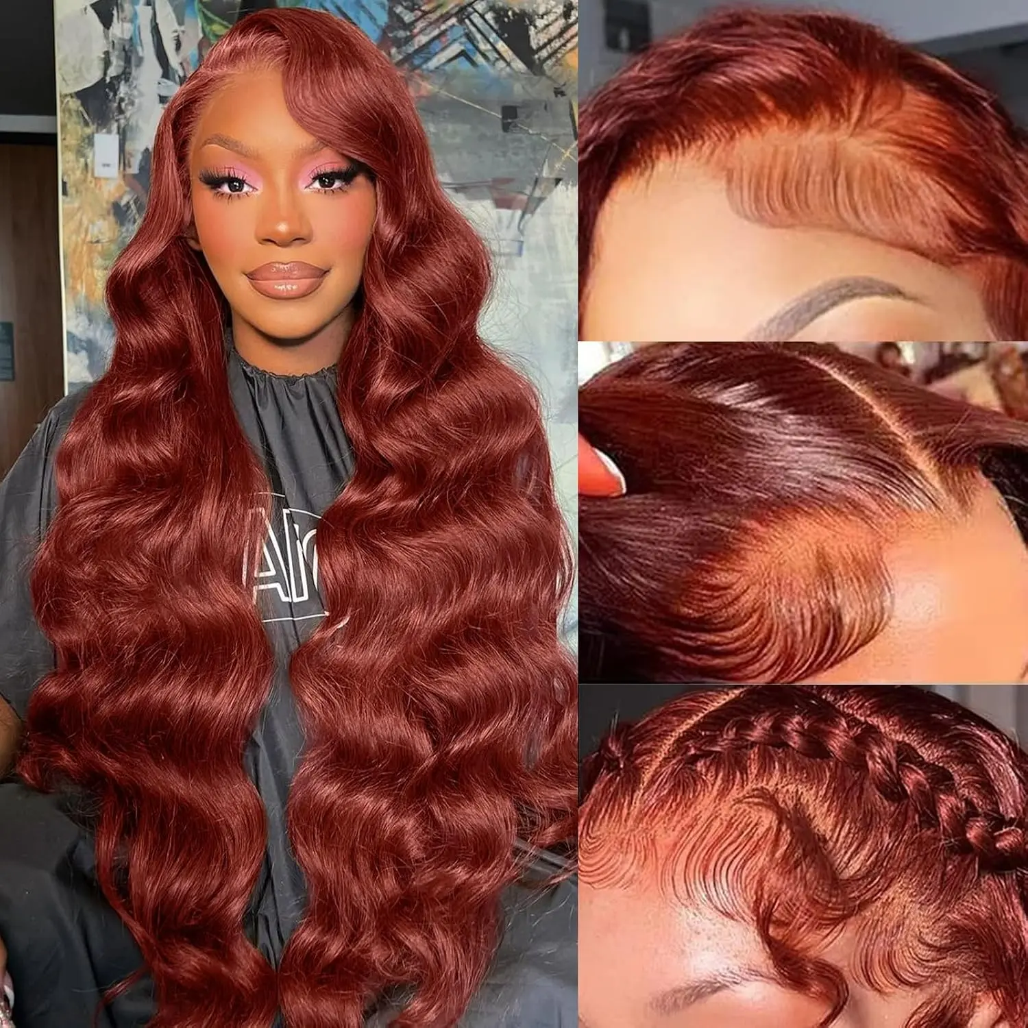 13x6 HD Reddish Brown Lace Front Wigs Human Hair Auburn Colored Body Wave Frontal Wigs for Women 180 Density Copper Red Glueless Body Wave Lace Front Wig Pre Plucked Baby Hair Fluffy Wave Wig Deep Wavy Hair