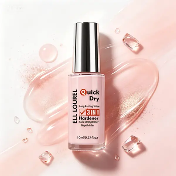 ELL LOUREL 3 IN 1 Quick Dry Nail Hardener, Long Lasting Shine Nude Pink Nail Strengthener, Multi-Purpose Repair Treatment for Brittle Thin Nails 10ml