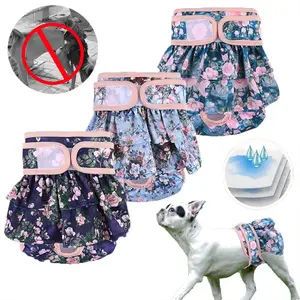 Adjustable Dog Diapers Female Reusable Washable Diapers Dog For Small Middle Flower pattern Dog dress