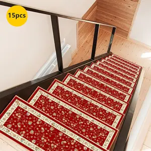 Non-Slip Stair Carpet, Step Protection Carpet, Decorative Bordered Stair Mat for Home Decoration & Bedroom Accessories - Suitable for Indoor, Outdoor Stairs & Multiple Scenarios, Flower Pattern Rugs, Boho Runner Rug