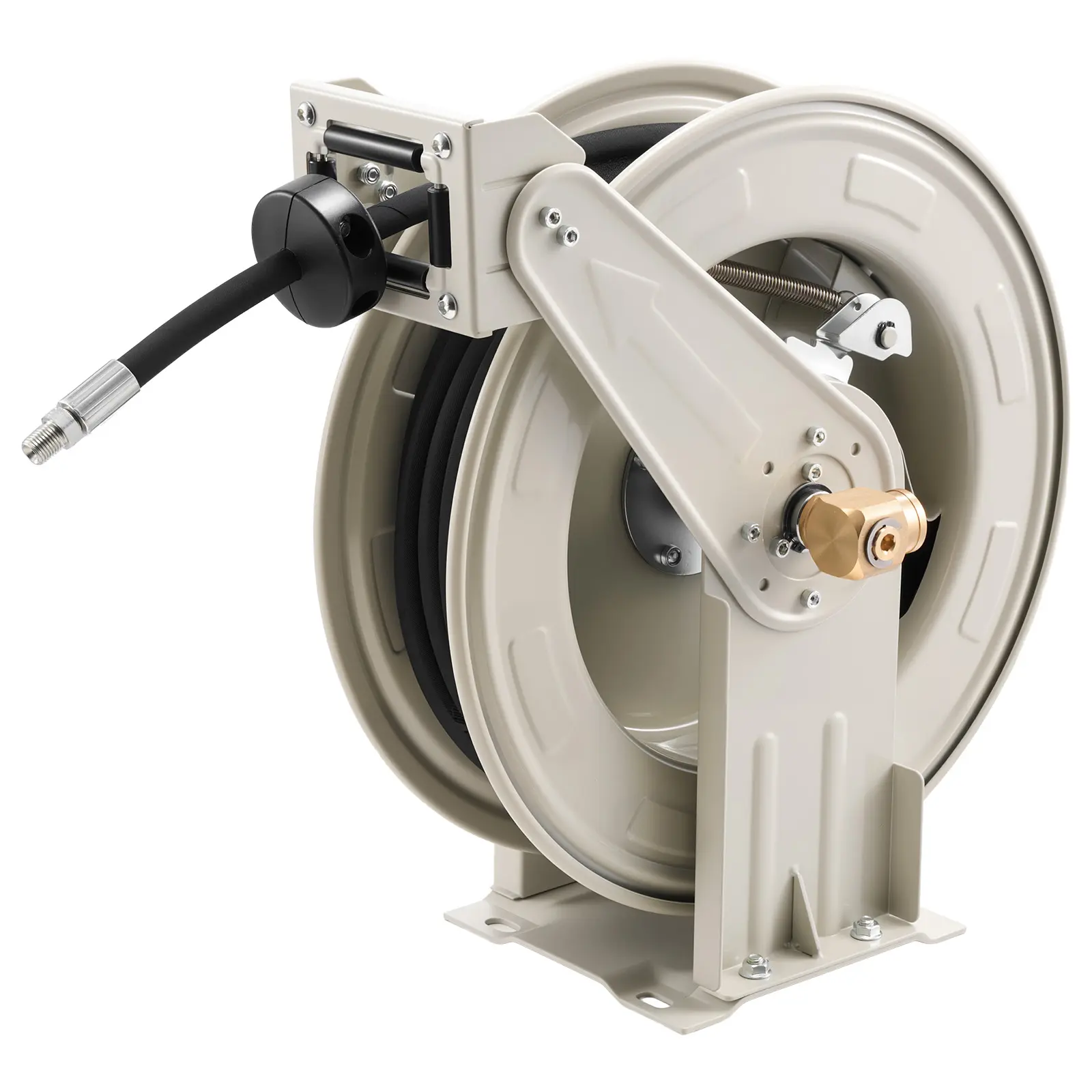 VEVOR Heavy-Duty Automatic Grease Hose Reel, 1/4 in x 50 ft Retractable with Adjustable Arm, Spring-Driven Rewind & Auto Swivel, 10152 PSI Max Powder-Coated Carbon Steel, Steel Wire Braided Hose (-4°F to 212°F, Avoids Tangling) for Lube, Workshops