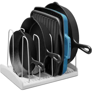 Cookware Rack with Tall Steel Wires, Adjustable Pan and Lid Organizer for Kitchen Cabinet Storage, Classic Edition