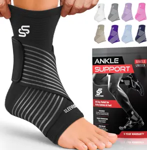 Sleeve Stars Ankle Brace for Women & Men, Ankle Wrap for Sprained Ankle, Compression Sleeve for Plantar Fasciitis Relief, Easy Customizable Support: w/Removable Strap (Single/S:9"-10"/Black)