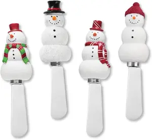 Supreme HousewaresSnowmen Cheese Spreaders, Hand-Painted Resin Handles with Stainless Steel Blades for Spreading Cream Cheese, Butter, and Jam, Assorted Designs, Set of 4