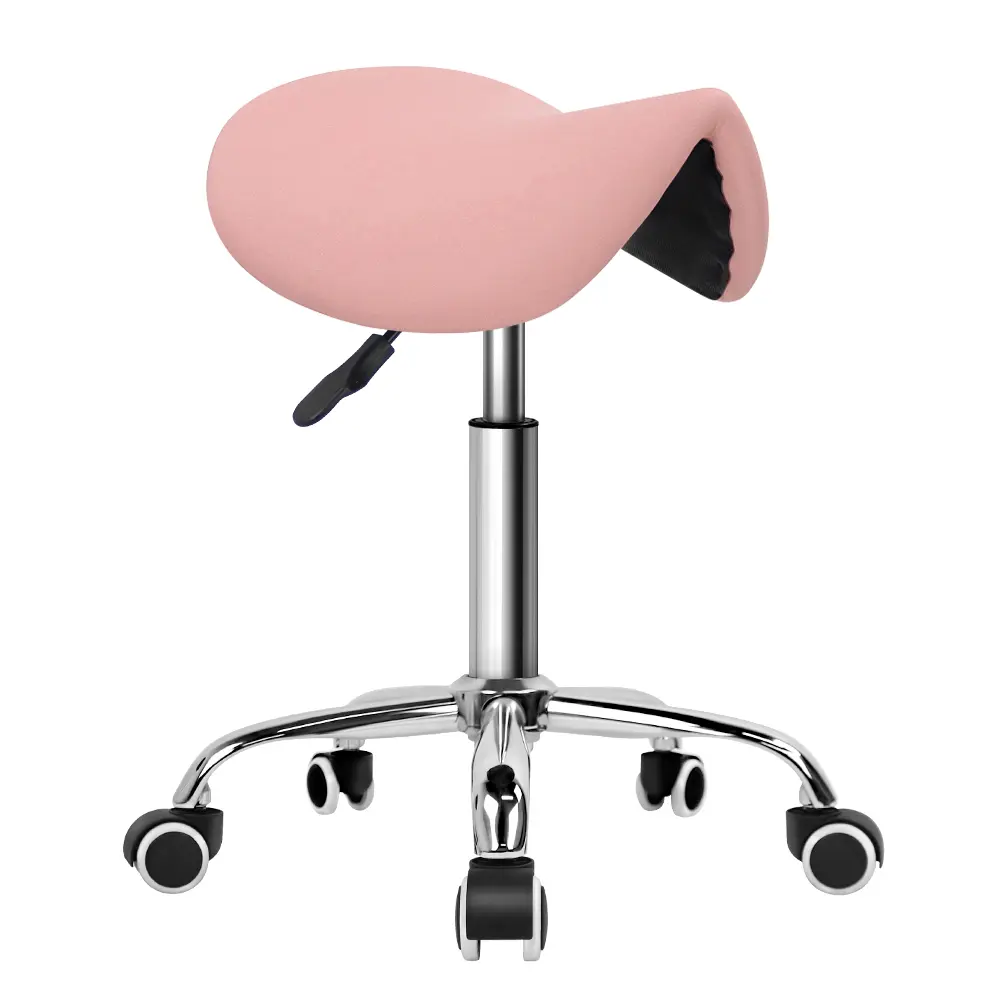 KKTONER PU Leather 360-Degree Rotation Barstool, 360° Swivel Rolling Saddle Chair, Adjustable Desk Barstools, Height-Adjustable Seat, Caster Wheels for Salon Use (Pink), 360-Degree Rotation Barstools