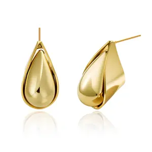 Cicy Bell Women's 14k Gold Plated Earrings Teardrop Chunky Gold Elegant Stud Post Earrings Trendy Jewelry for Lover Mom Friends