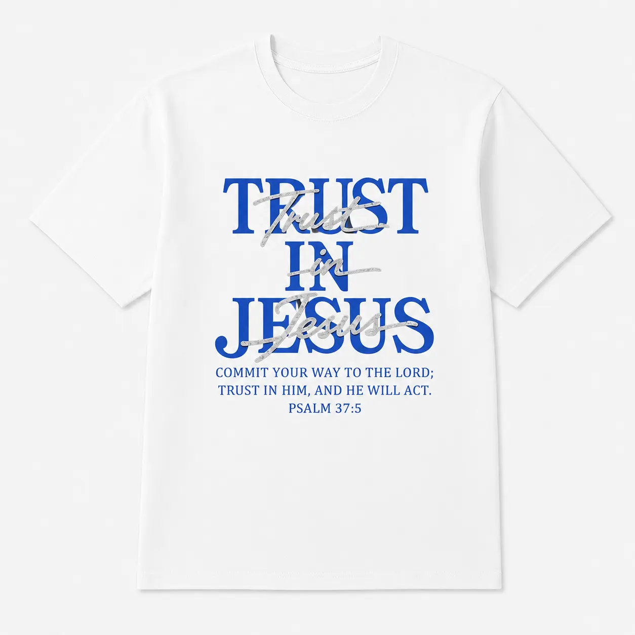 Women's Loose-Fit Cotton Graphic Print Christian Oversized Tee, "Trust in Jesus" Psalm 37:5 Bible Verses Top, Machine Wash Faith-Based Gift
