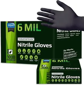 Inspire Black Nitrile Gloves HEAVY DUTY 6 Mil Nitrile Chemical Resistant Medical Cooking Cleaning Disposable Black Gloves
