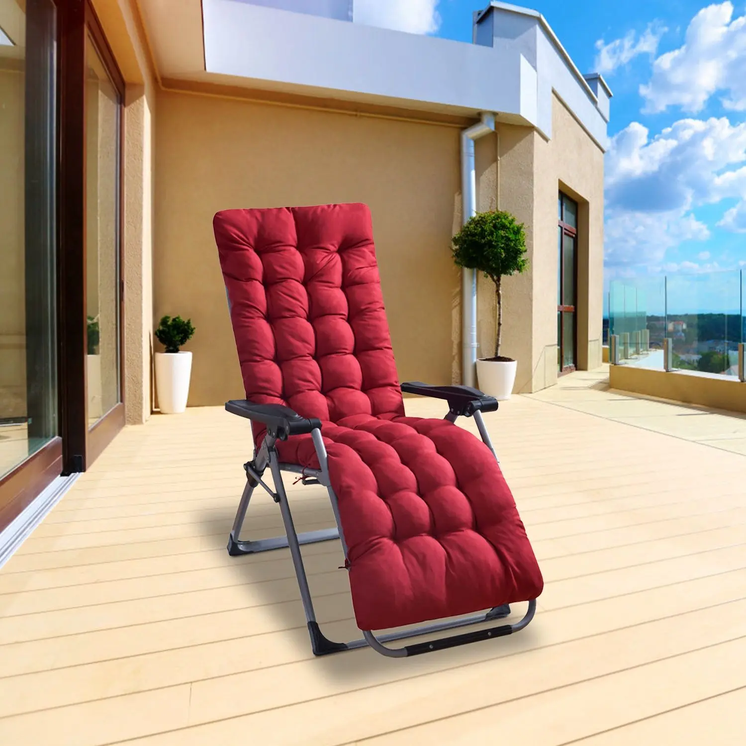 Outdoor Hobby Lifestyle Patio Folding Chaise Lounge Cushion, 71x22in Thick Outdoor Recliner Cushion with Straps, Soft Pad for Deck, Garden