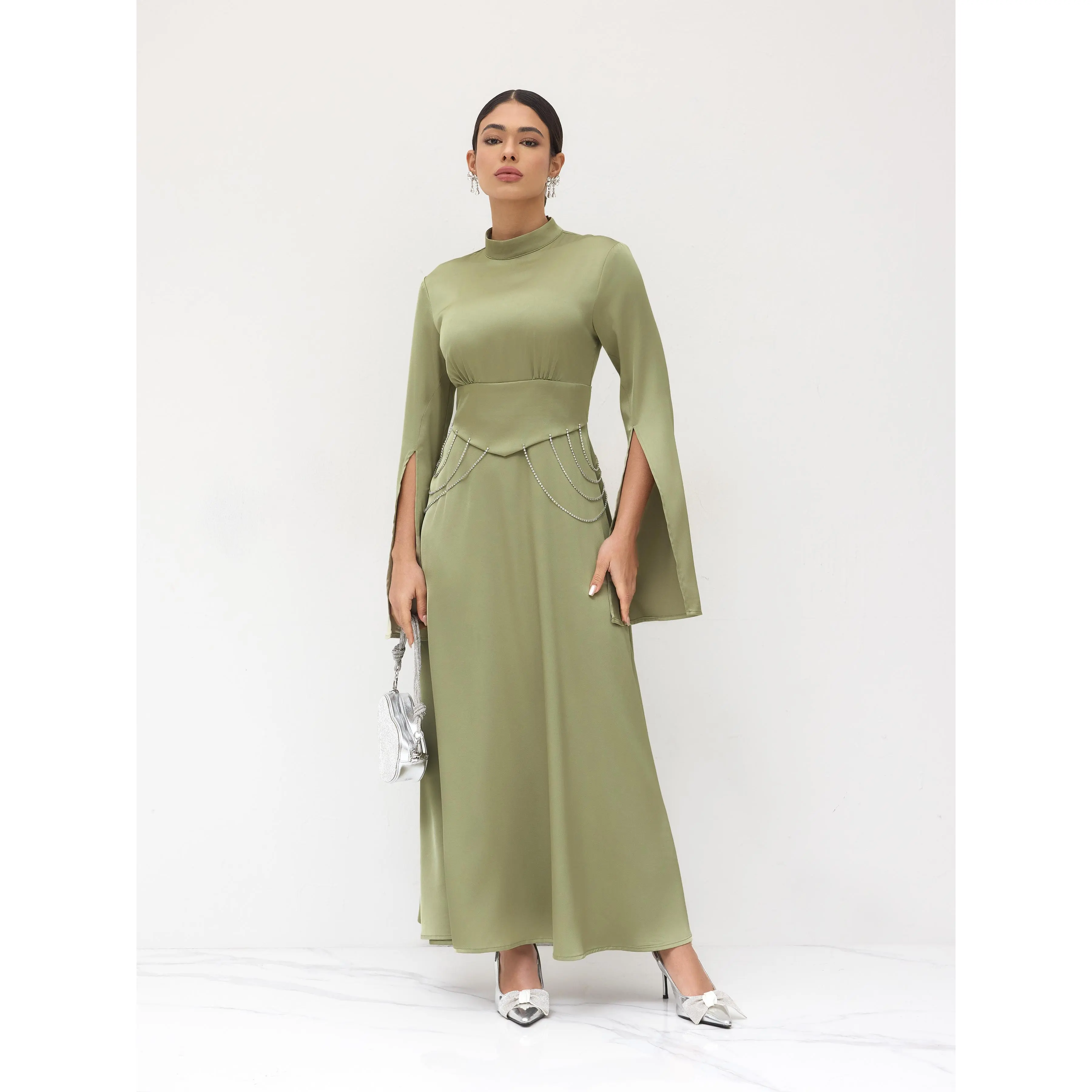 Cider Satin Stand Collar Rhinestone Chain Split Sleeve Maxi Dress SwimWeek - TikTok Shop Cider Satin Stand Collar Rhinestone Chain Split Sleeve Maxi Dress SwimWeek - TikTok Shop