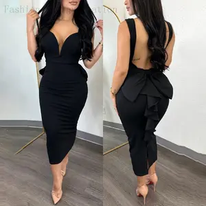 Women's Ruffle Hem Backless Party Dress