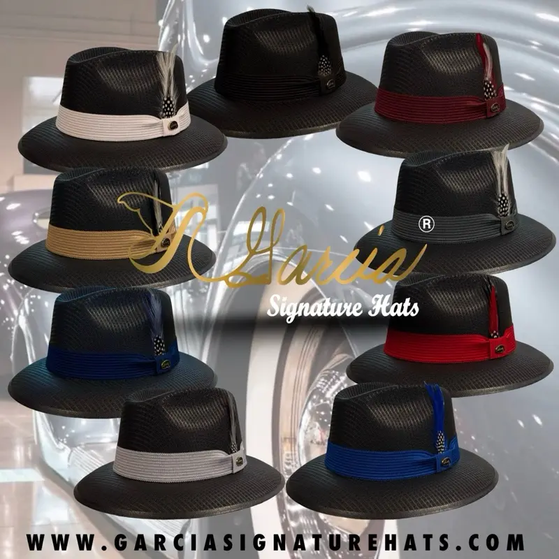 García Signature Classic Black Viejo Fedora Hat for Men Women & Kids with Stylish Hat Band & Feathers