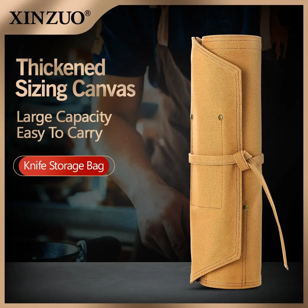 XINZUO Canvas Storage Bag for Kitchen Knives, Durable Canvas Bag,8 Knife Slot ,Portable Kitchen Knife Storage Bag,Storage bags for home use and professional chefs