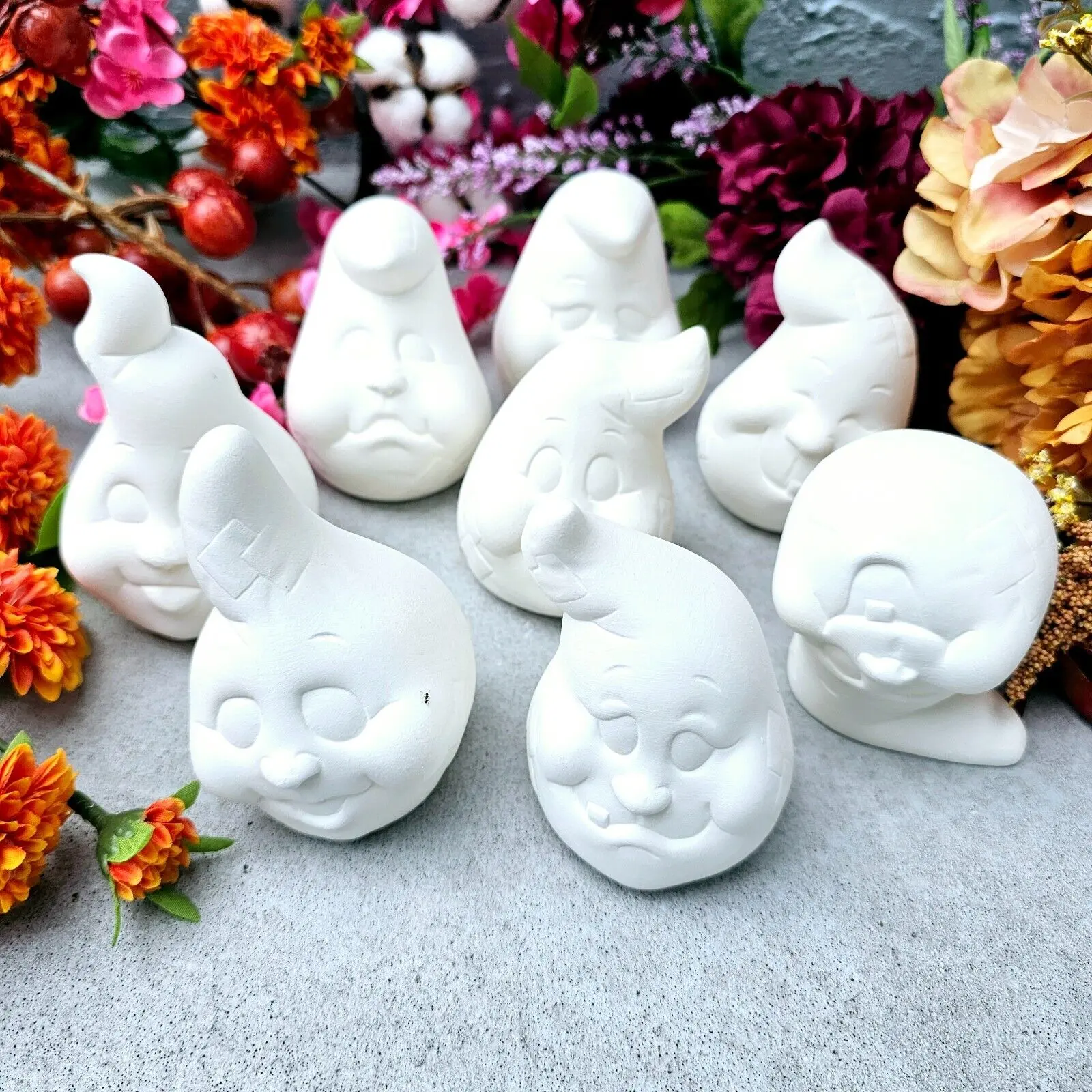 Gathering of Ghosts Ceramic Bisque Statues (8 Pieces), 4" Ready-To-Paint Pottery Decor, Home Ornaments for Room Decor