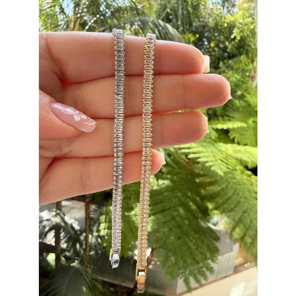 Dainty Baguette Tennis Bracelet (Gold or Silver)
