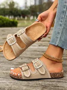 New Summer Dual Buckle Soft Bottom Anti-Slip One-Legged Slip-On Outdoor Sandals, Comfortable and Stylish Footwear for Women