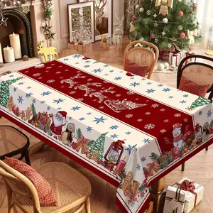 Christmas Rectangular Tablecloth, Santa Claus Reindeer Gingerbread Man Poinsettia, Holiday Party Dinner Decoration, Best Christmas Gift