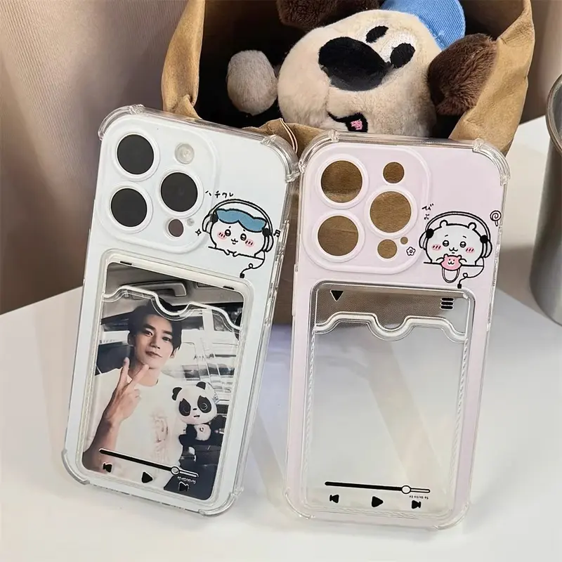 Cute Cartoon-Patterned Card Holder TPU Phone Case - iPhone-Compatible Protector Casing, Handheld Phone Accessories for Women, Personal Use or Gifting