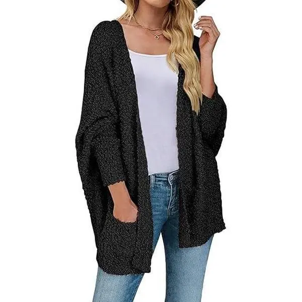 ZESICA 2026 Oversized Popcorn Knit Cardigan – Cozy Long Sleeve Open Front Sweater for Fall, Winter & Cute Halloween Outfits