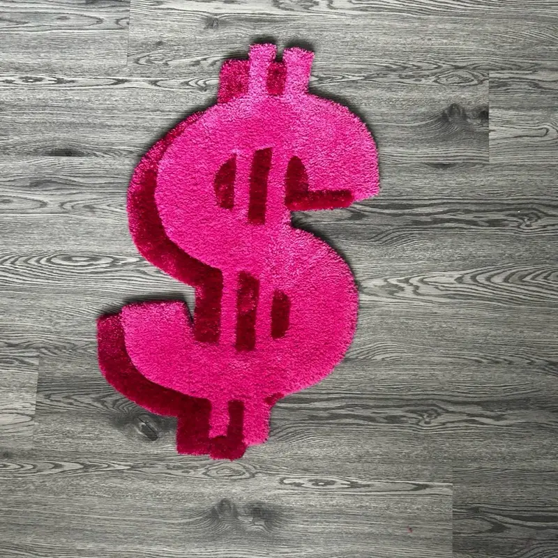 Pink on Pink Money Sign Rug 30"x18" Acrylic Yarn Soft Texture Elegant Design for Living Room Bedroom Decor
