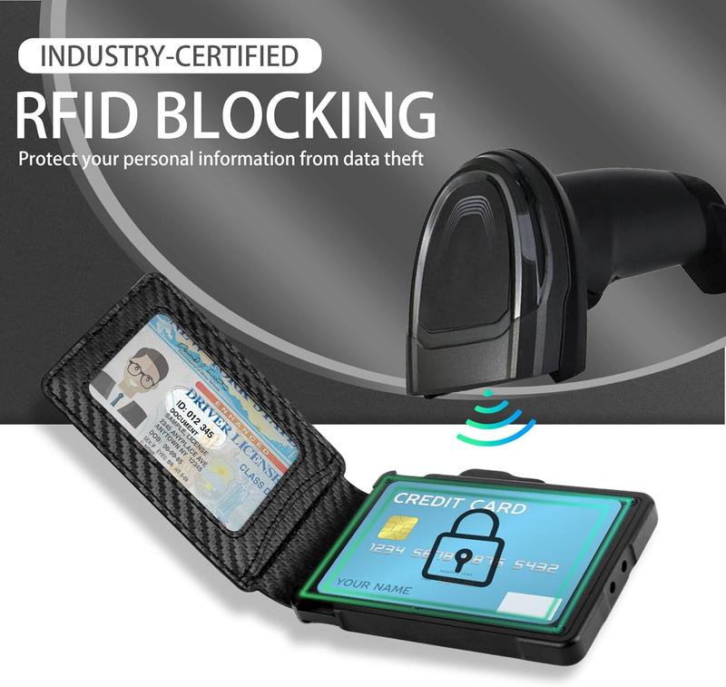 Slim AirTag Wallet for Men - Pop-Up Aluminum Case, RFID Blocking Leather Bifold with Money Clip & Card Slots, Includes Gift Box,No Airtag Included,Carbon Black