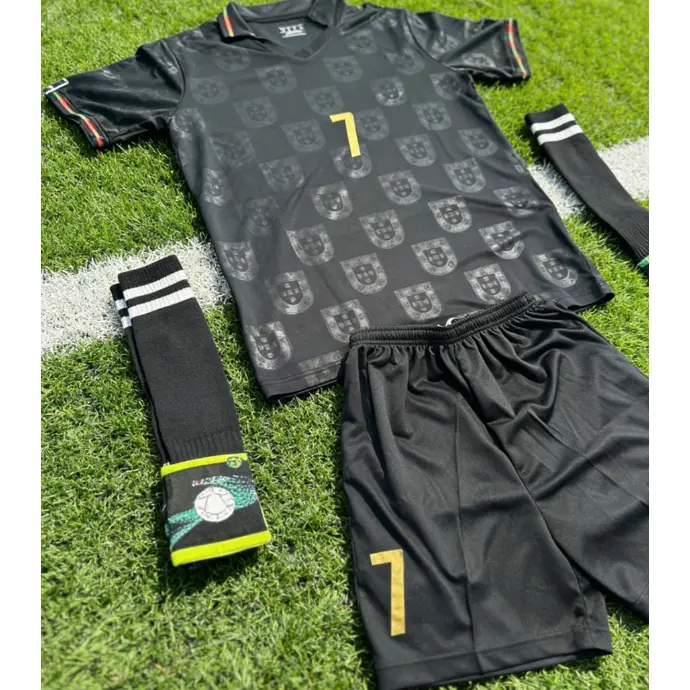 Soccer Jersey  Football Jersey  3pcs one set Black Gold Jersey