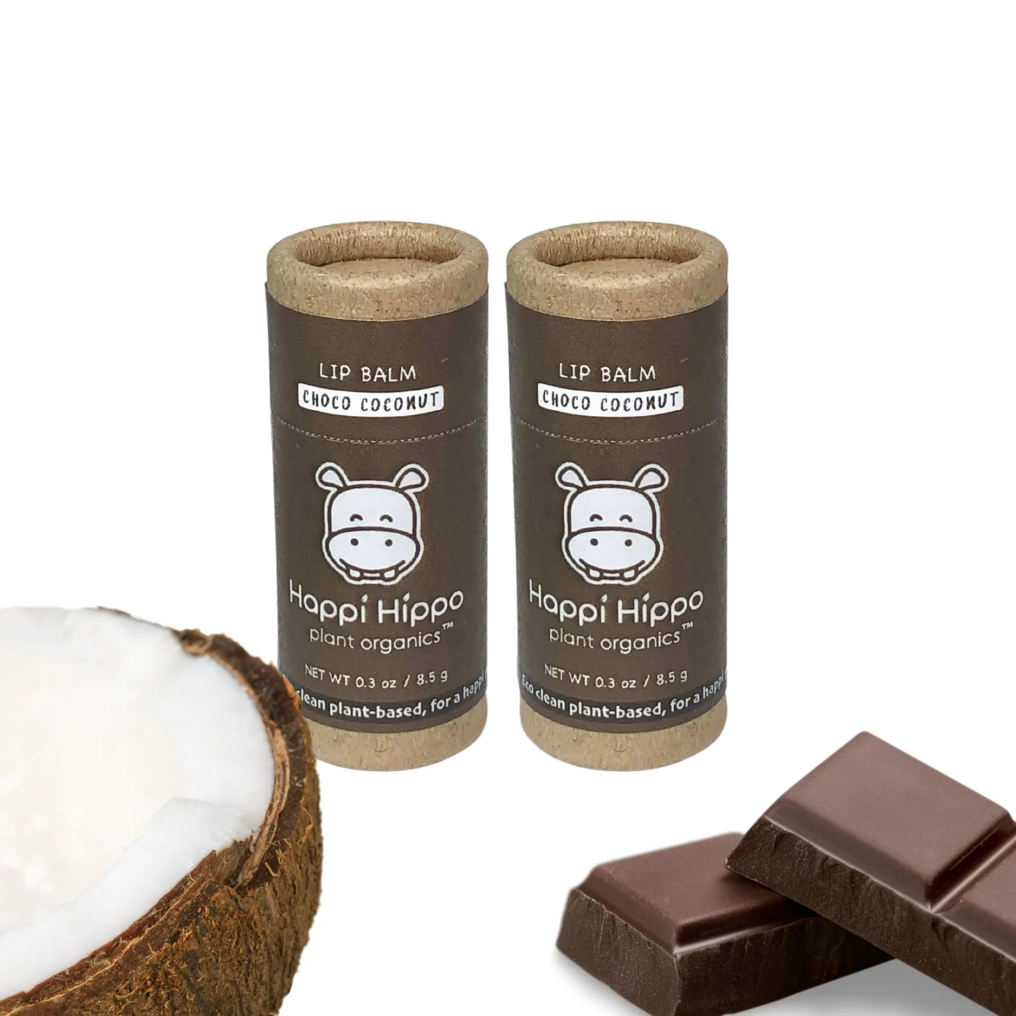 Happi Hippo Plant Organics Choco Coconut Lip Balm Set of 2 Vegan Eco Friendly Biodegradable Handmade Organic Natural Ingredients